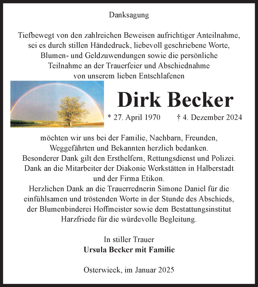  Traueranzeige für Dirk Becker vom 04.01.2025 aus Volksstimme Halberstadt