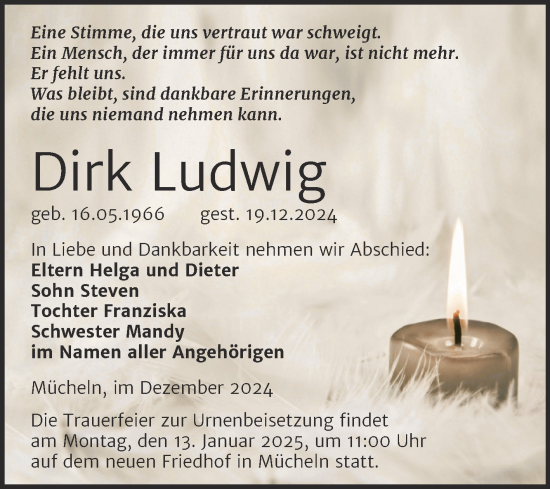Traueranzeige von Dirk Ludwig von Trauerkombi Merseburg