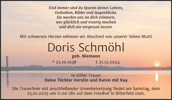 Traueranzeige von Doris Schmöhl von Trauerkombi Bitterfeld