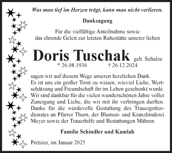 Traueranzeige von Doris Tuschak von Volksstimme Altmark West