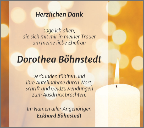 Traueranzeige von Dorothea Böhnstedt von Trauerkombi Quedlinburg