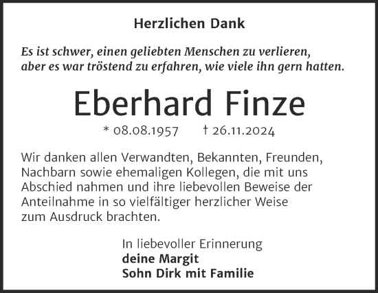 Traueranzeige von Eberhard Finze von Trauerkombi Dessau