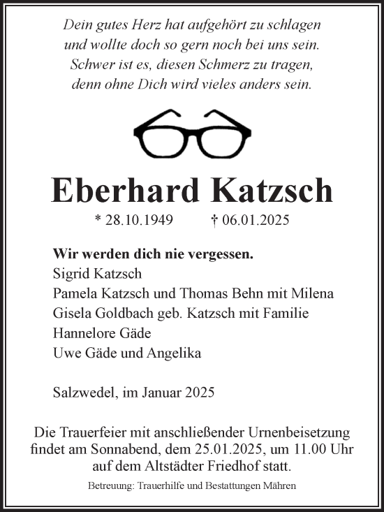 Traueranzeige von Eberhard Katzsch von Volksstimme Altmark West