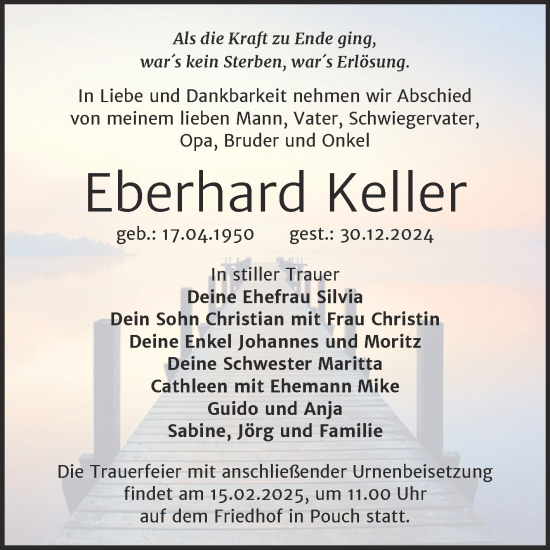 Traueranzeige von Eberhard Keller von Trauerkombi Bitterfeld