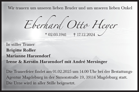 Traueranzeige von Eberhard Otto Heyer von Volksstimme Magdeburg