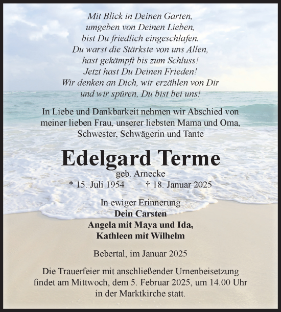 Traueranzeige von Edelgard Terme von Volksstimme Haldensleben/Wolmirstedt