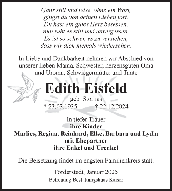 Traueranzeige von Edith Eisfeld 