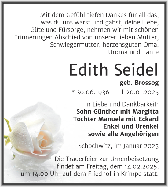 Traueranzeige von Edith Seidel 