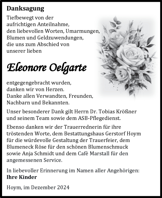 Traueranzeige von Eleonore Oelgarte von Trauerkombi Aschersleben