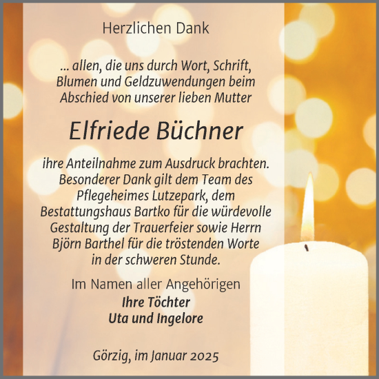 Traueranzeige von Elfriede Büchner von Trauerkombi Köthen