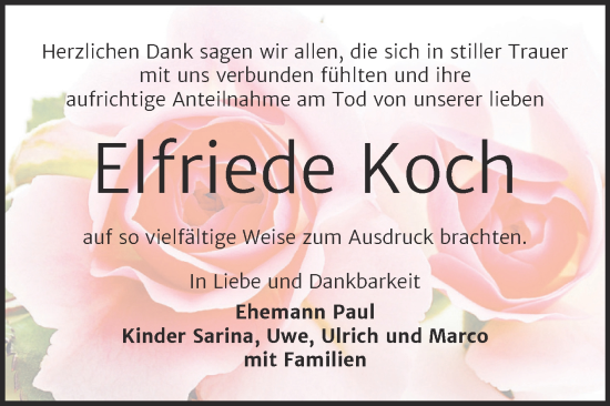 Traueranzeige von Elfriede Koch von Trauerkombi Bernburg