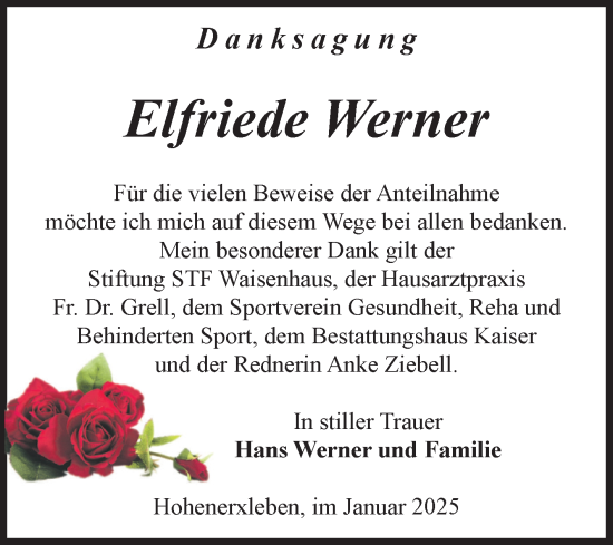 Traueranzeige von Elfriede Werner von Volksstimme Staßfurt