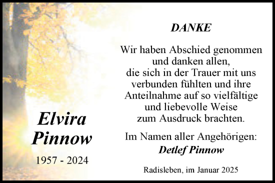 Traueranzeige von Elvira Pinnow von Trauerkombi Quedlinburg