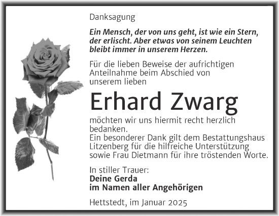 Traueranzeige von Erhard Zwarg von Mitteldeutsche Zeitung Merseburg/Querfurt