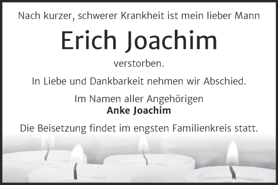 Traueranzeige von Erich Joachim von Trauerkombi Wittenberg