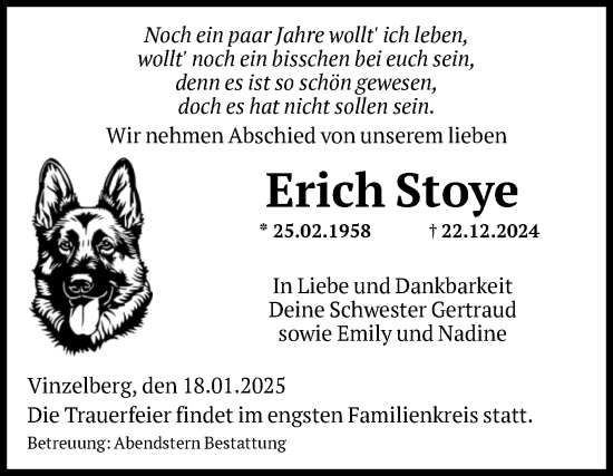 Traueranzeige von Erich Stoye von Volksstimme Altmark Ost