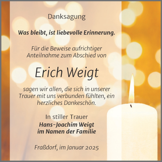 Traueranzeige von Erich Weigt von Trauerkombi Köthen