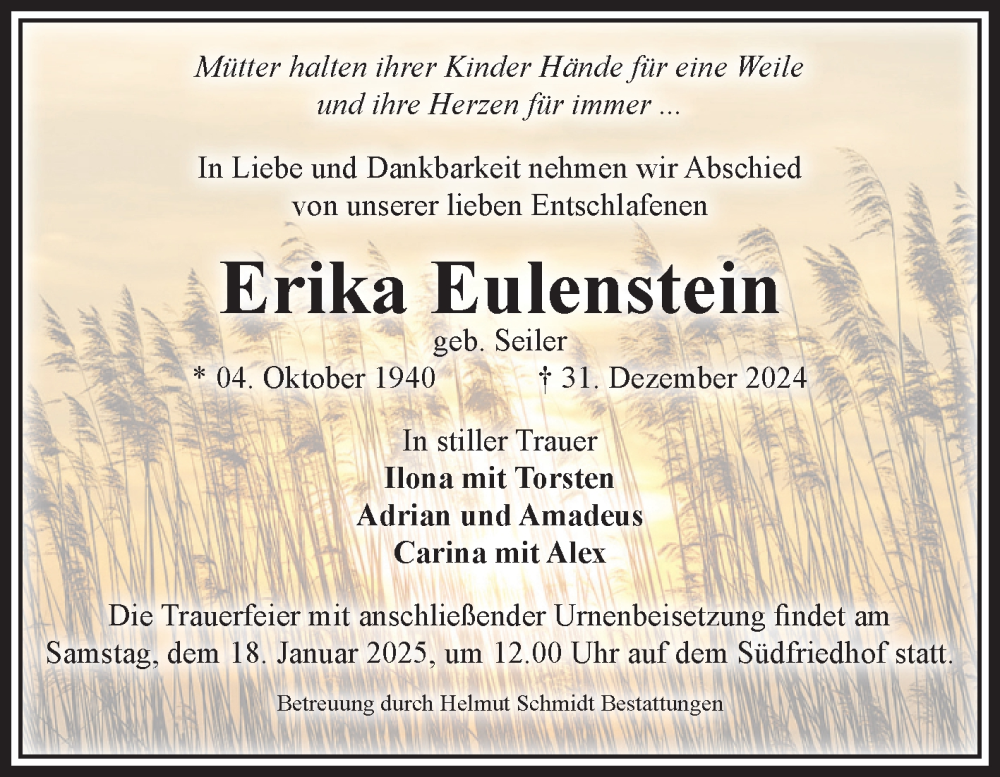  Traueranzeige für Erika Eulenstein vom 11.01.2025 aus Volksstimme Magdeburg