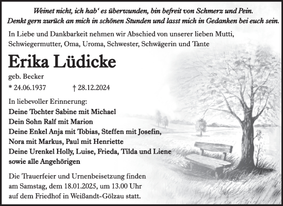 Traueranzeige von Erika Lüdicke von Trauerkombi Köthen