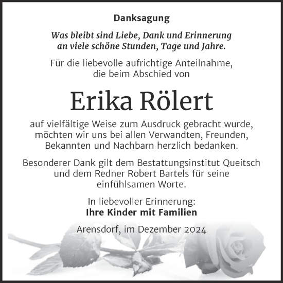 Traueranzeige von Erika Rölert von Trauerkombi Köthen