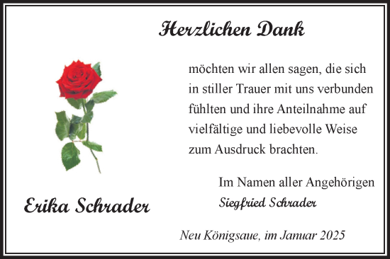 Traueranzeige von Erika Schrader von Trauerkombi Aschersleben