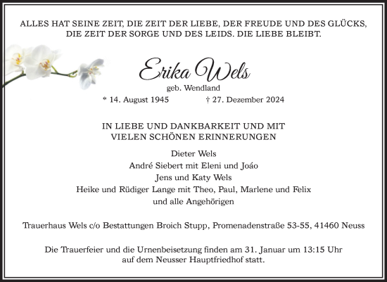 Traueranzeige von Erika Wels von Volksstimme Burg/Genthin