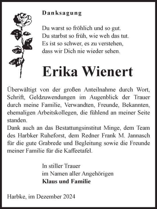 Traueranzeige von Erika Wienert von Volksstimme Oschersleben/Wanzleben
