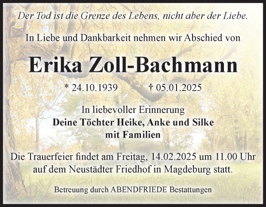 Traueranzeige von Erika Zoll-Bachmann von Volksstimme Magdeburg