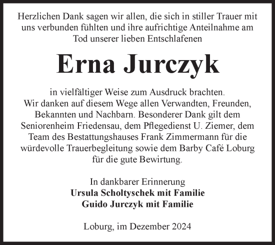 Traueranzeige von Erna Jurczyk von Volksstimme Zerbst