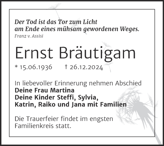 Traueranzeige von Ernst Bräutigam von Mitteldeutsche Zeitung Halle/Saalkreis
