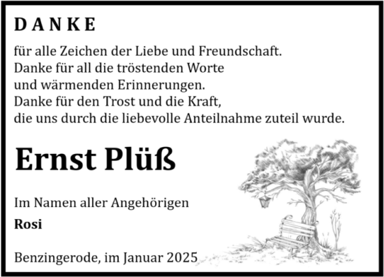 Traueranzeige von Ernst Plüß von Volksstimme Wernigerode