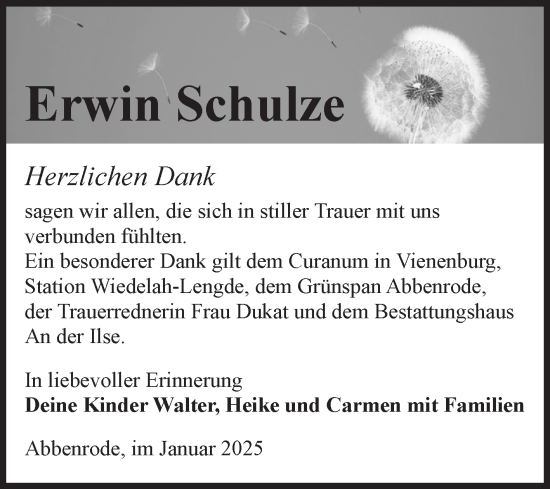 Traueranzeige von Erwin Schulze von Volksstimme Wernigerode