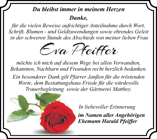 Traueranzeige von Eva Pfeiffer von Trauerkombi Dessau