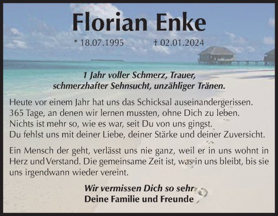 Traueranzeige von Florian Enke von Volksstimme Magdeburg