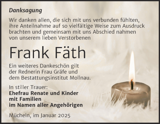 Traueranzeige von Frank Fäth von Trauerkombi Merseburg