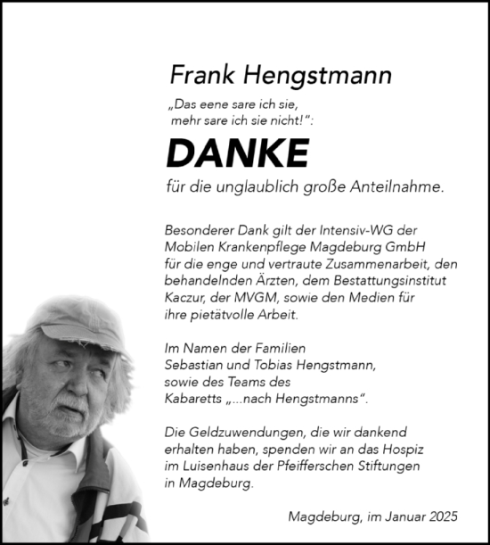 Traueranzeige von Frank Hengstmann von Volksstimme Magdeburg