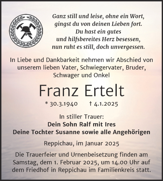Traueranzeige von Franz Ertelt von Trauerkombi Köthen