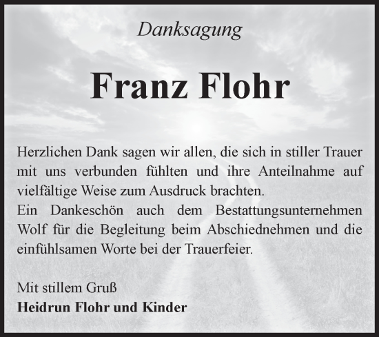 Traueranzeige von Franz Flohr von Volksstimme Wernigerode