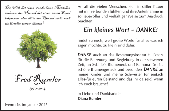 Traueranzeige von Fred Rumler von Volksstimme Haldensleben/Wolmirstedt