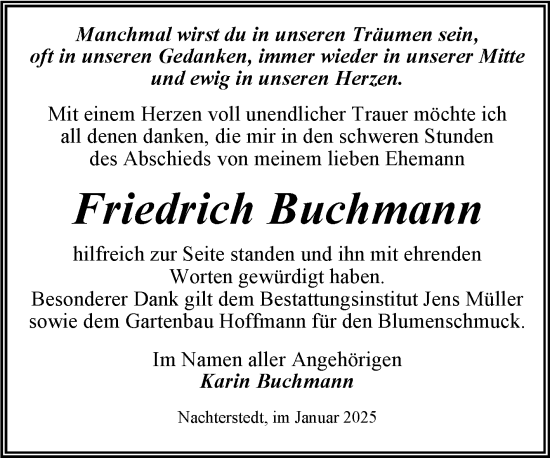 Traueranzeige von Friedrich Buchmann von Trauerkombi Aschersleben