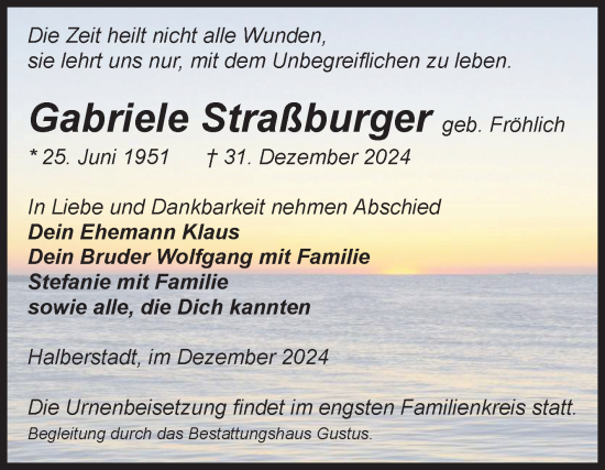 Traueranzeige von Gabriele Straßburger von Volksstimme Halberstadt