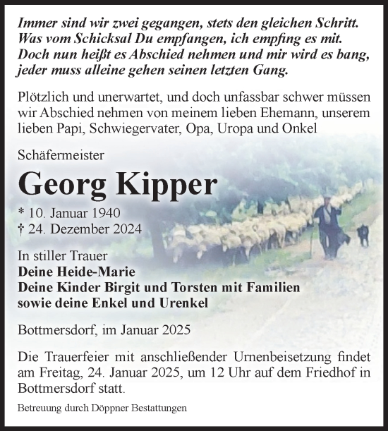 Traueranzeige von Georg Kipper von Volksstimme Oschersleben/Wanzleben