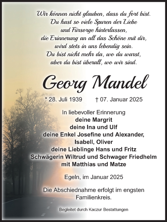 Traueranzeige von Georg Mandel von Volksstimme Staßfurt