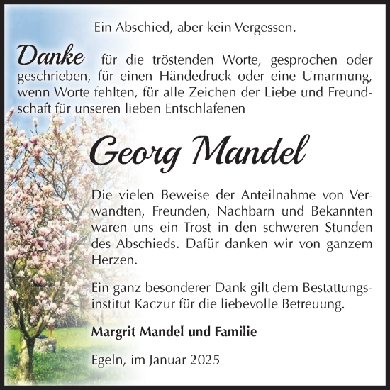 Traueranzeige von Georg Mandel von Volksstimme Staßfurt