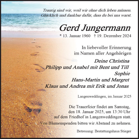 Traueranzeige von Gerd Jungermann von Volksstimme Oschersleben/Wanzleben