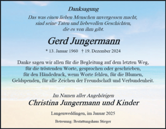 Traueranzeige von Gerd Jungermann von Volksstimme Oschersleben/Wanzleben