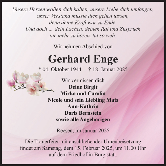 Traueranzeige von Gerhard Enge 