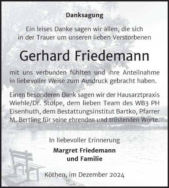 Traueranzeige von Gerhard Friedemann von Trauerkombi Köthen