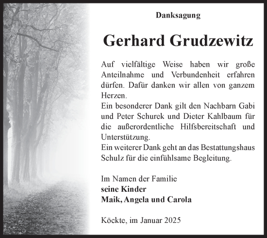 Traueranzeige von Gerhard Grudzewitz von Volksstimme Altmark Ost