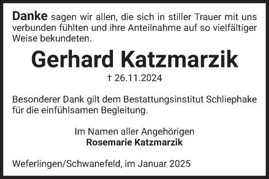 Traueranzeige von Gerhard Katzmarzik von Volksstimme Haldensleben/Wolmirstedt
